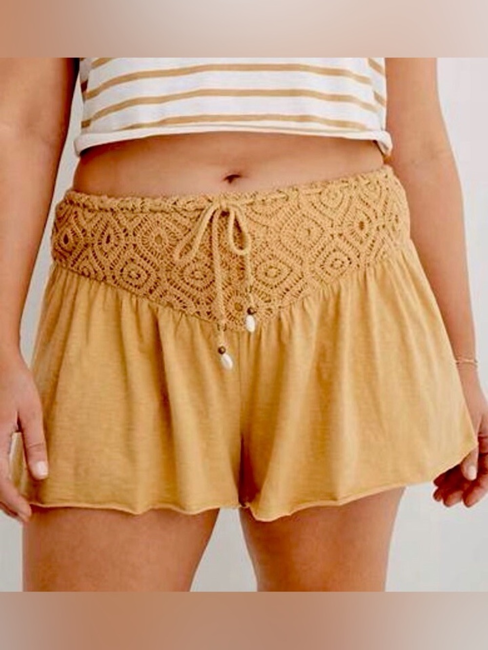 aerie Lightweight Crochet-Waistband Shorts in Mustard - Size XS -